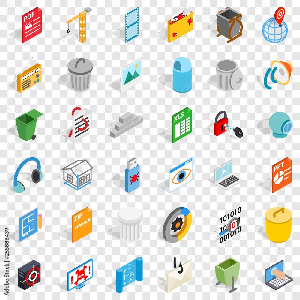 Working computer icons set. Isometric style of 36 working computer vector icons for web for any design Working computer icons set. Isometric style of 36 working computer vector icons for web for any design