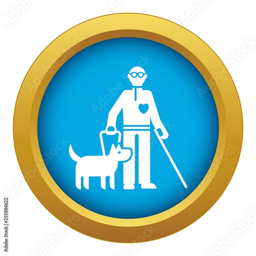 Invalid person with dog icon blue vector isolated on white background for any design © ylivdesign