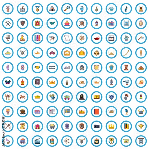 100 history icons set. Cartoon illustration of 100 history vector icons isolated on white background