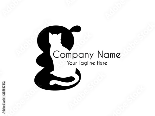 Letter G  with negative space of cat black color logo graphic branding element