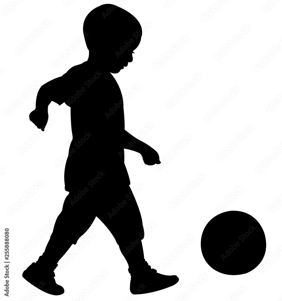 boy playing with ball, silhouette vector boy playing with ball, silhouette vector