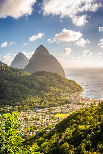 The Pitons in St. Lucia – Iconic Volcanic Peaks Rising from the Caribbean Coastline