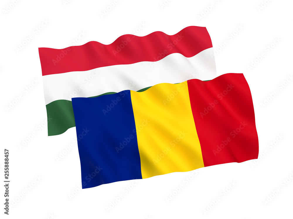 Flags of Hungary and Romania on a white background Flags of Hungary and Romania on a white background
