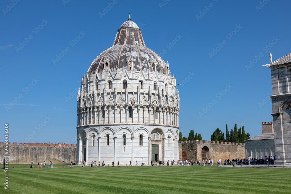 Panoramic view of exterior of Pisa Baptistery of St. John