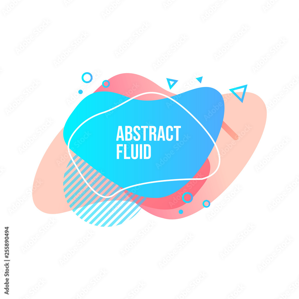 Abstract liquid shape. Fluid design. Isolated gradient waves with geometric lines, dots. Vector illustration