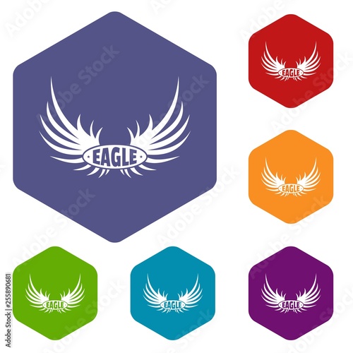 Bird wing icons vector colorful hexahedron set collection isolated on white 