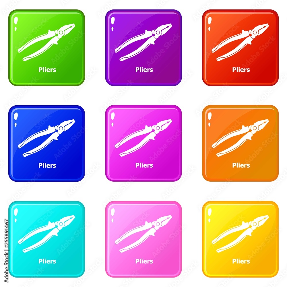 Pliers icons set 9 color collection isolated on white for any design
