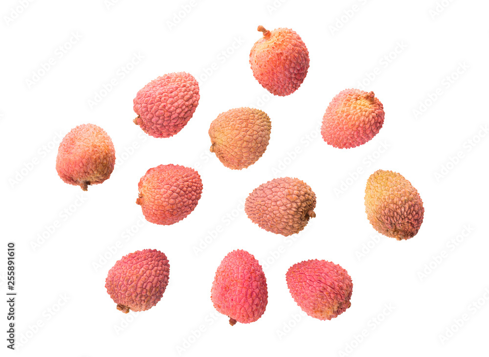Lychee isolated on white background. Top view Lychee isolated on white background. Top view