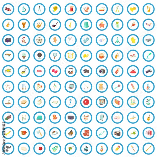 100 hobby icons set in cartoon style for any design vector illustration