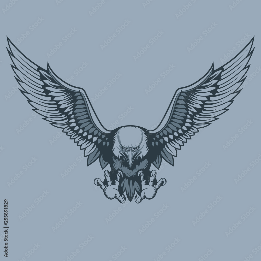 Obraz premium Attacking eagle. Monochrome tattoo style.