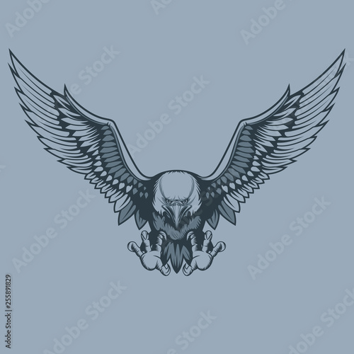 Attacking eagle. Monochrome tattoo style.
