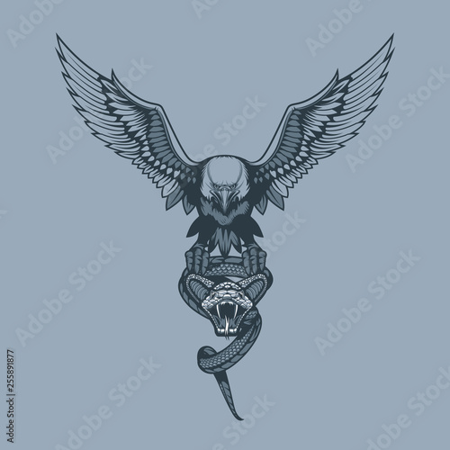 Eagle with Snake in claws tattoo style.