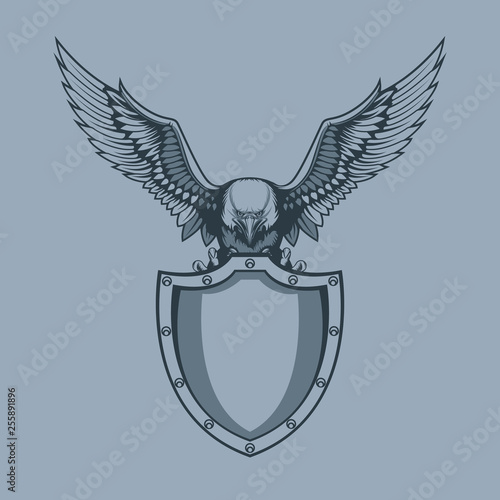 Eagle with Shield in claws tattoo style.