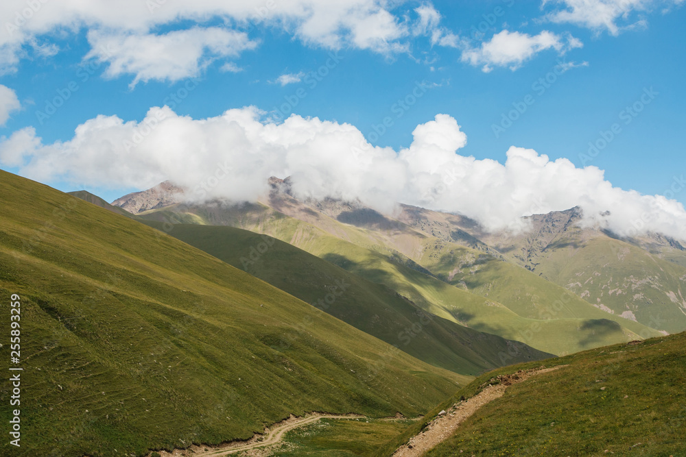 Panorama view of mountains scenes in national park Dombay, Caucasus Panorama view of mountains scenes in national park Dombay, Caucasus
