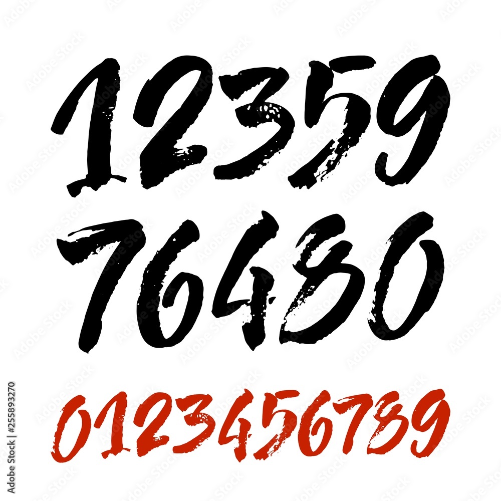 set of calligraphic acrylic or ink numbers. ABC for your design, brush lettering on a white background set of calligraphic acrylic or ink numbers. ABC for your design, brush lettering on a white background