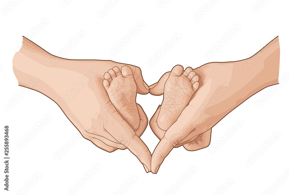 Line art sketch of baby feet in mother hands Stock Vector Adobe Stock