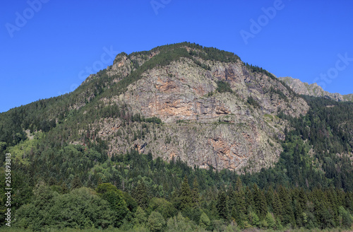 Closeup view of mountains scene in national park Dombay, Caucasus