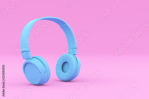 Painted Blue Headphones on Pink Background