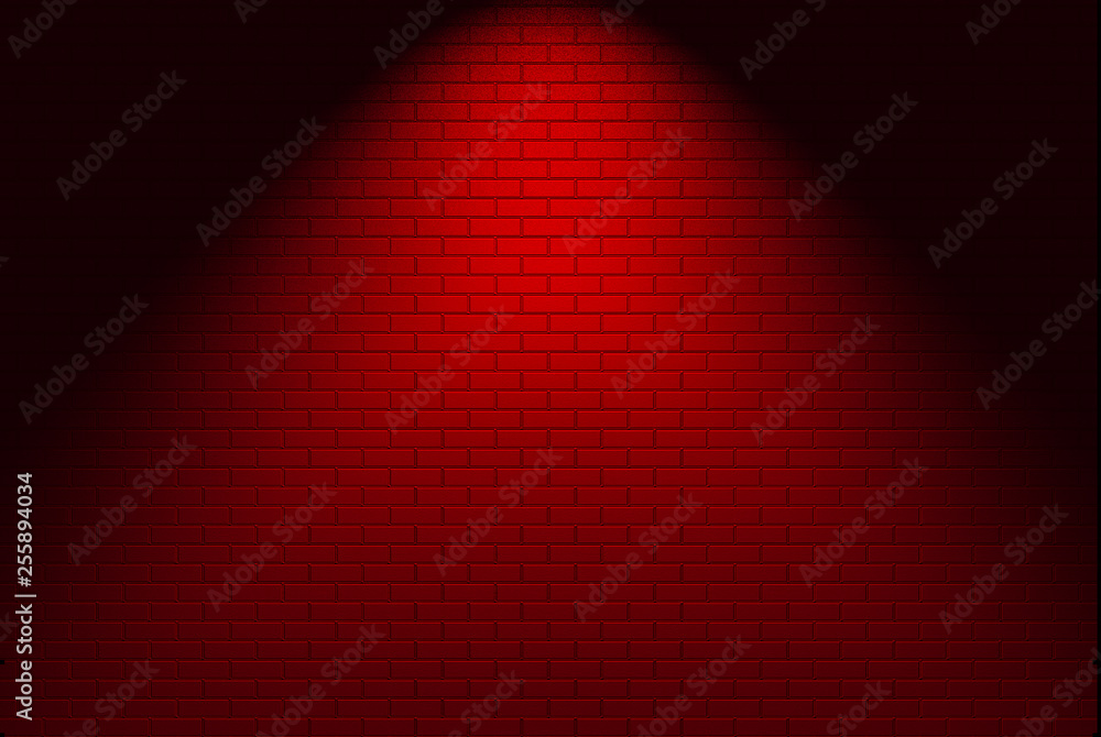 Fototapeta 3d rendering. modern red brick wall with light fron spot light for design background.