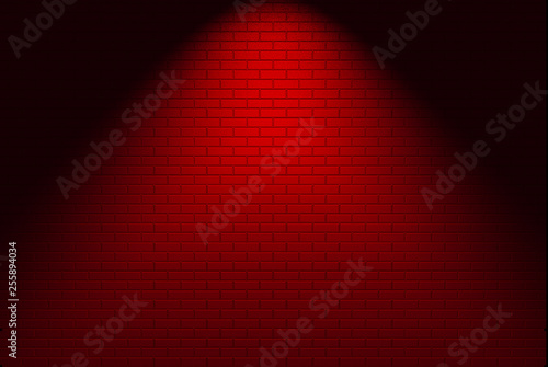 Fototapeta 3d rendering. modern red brick wall with light fron spot light for design background.
