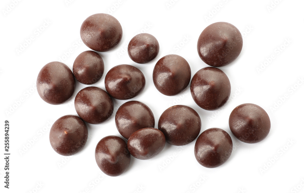 Delicious chocolate chips on white background Delicious chocolate chips on white background
