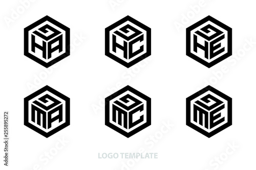 hexagon logo with three alphabet initial. Vector template illustration.icon