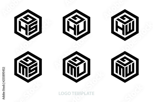 hexagon logo with three alphabet initial. Vector template illustration.icon