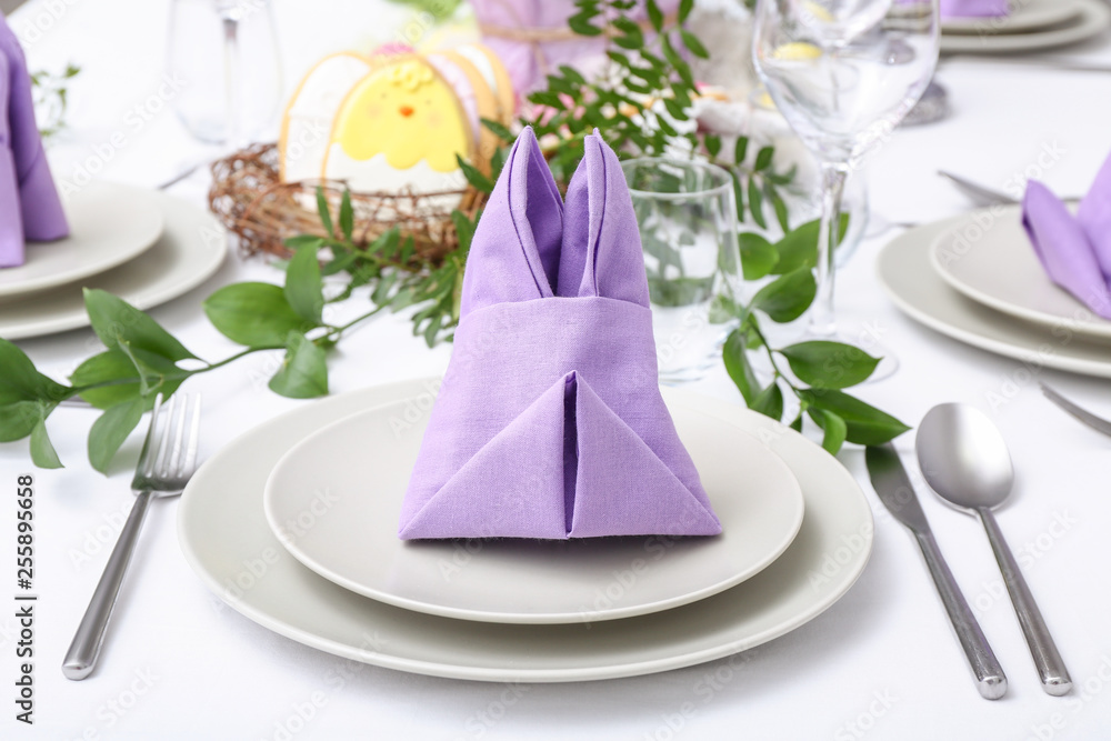 Beautiful table set for Easter celebration Beautiful table set for Easter celebration