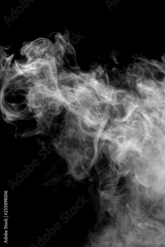 isolated smoke, abstract powder, water spray on black background.