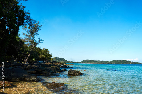 Beach in koh rong cambodia with sea in background