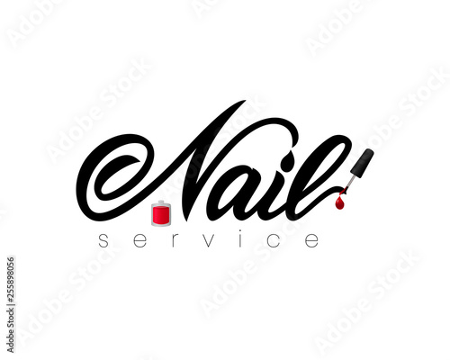 Hand lettering Nail service with nail polish. Isolated. Vector