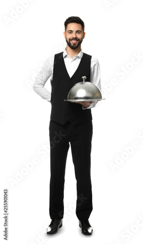 Waiter with tray and cloche...
