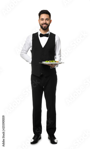 Waiter with fresh salad on ...