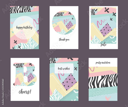 Wallpaper Mural Set of colorful hand drawn universal cards and posters. Great texture design for birthday, wedding, date, sale, anniversary invitations, cards, posters, flyers, banners with a place for your text.  Torontodigital.ca