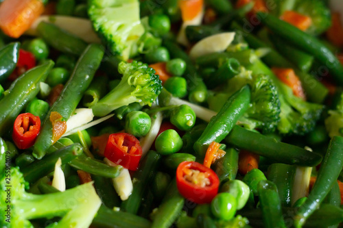 Vegetable platter with broccoli, green beans and peas