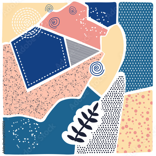 Abstract vector background with hand drawn texture, dots, grain, textures and minimalist elements. Suitable for creating greeting cards, invitations, banners, web, flyers, covers, brochures