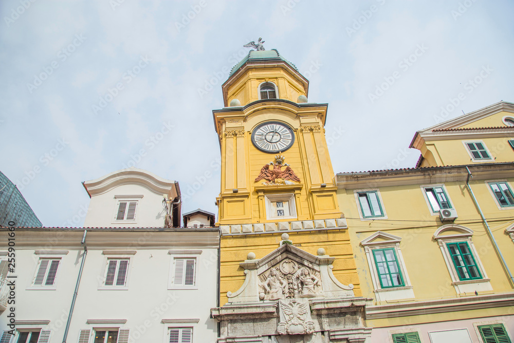 City of Rijeka, clock tower view in Croatia
