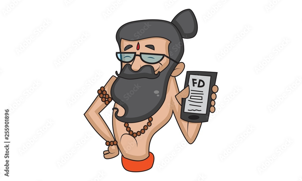 Vector cartoon illustration of cute data baba show fd on phone. Isolated on  white background. Stock Vector | Adobe Stock