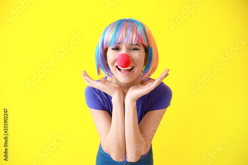 Funny woman with party deco...
