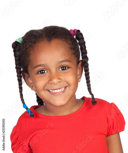 Happy african child with braids and red tshirt