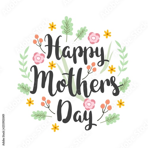 Vector greeting card design with lettering Mother's Day and colorful flowers