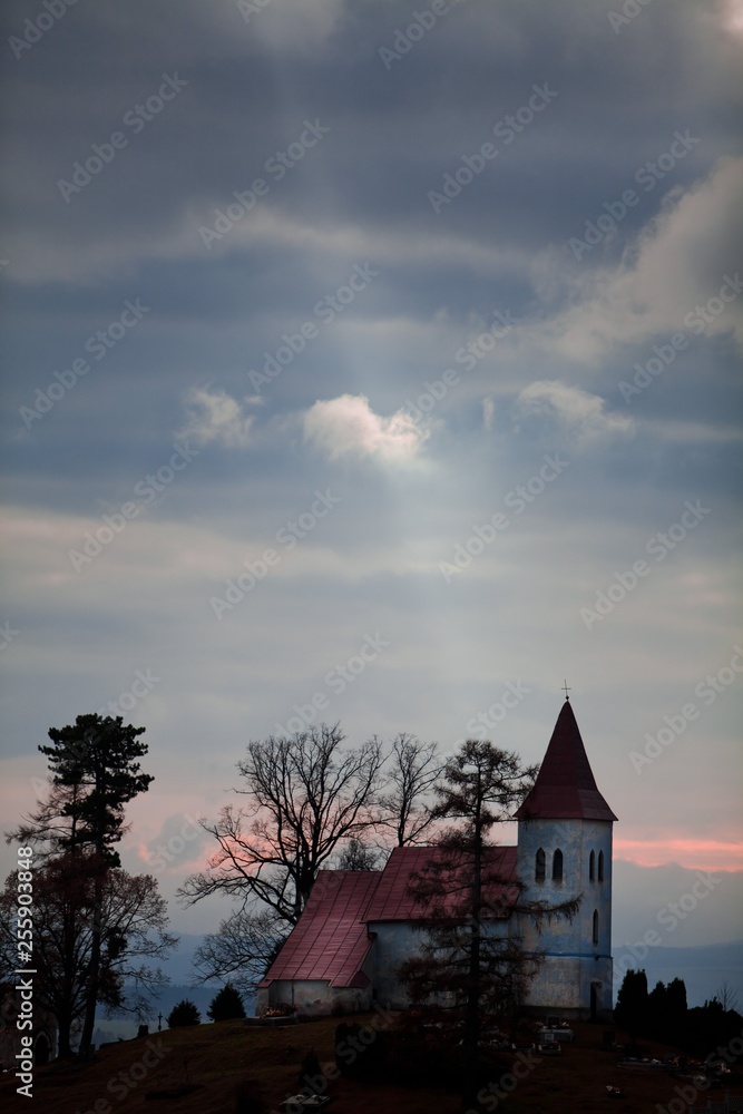 Rays of the sun from the sky - Church on the horizon. Rays of the sun from the sky - Church on the horizon.