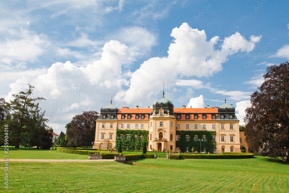 Summer front view on Castle Lany in Czech Republic, residence of President.
