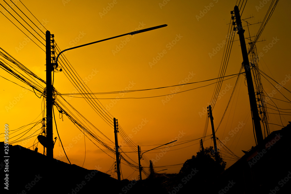 morning light silhouette electric pole