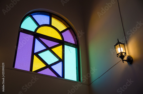 colorful glass window with light