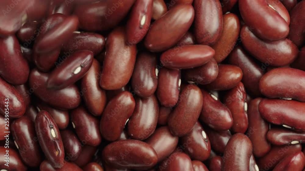 Close up shot of red beans falling into pile Close up shot of red beans falling into pile