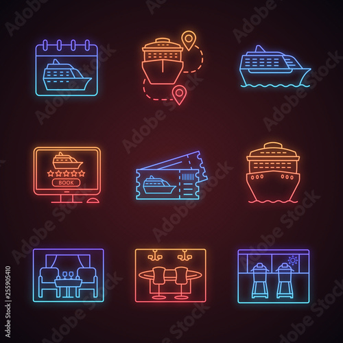 Cruise neon light icons set