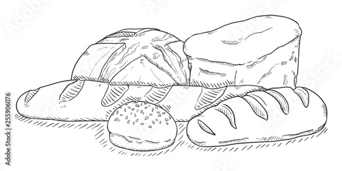 Vector Sketch Illustration - Pile of Bread Items