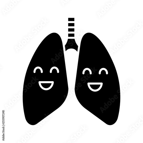 Smiling human lungs glyph icon