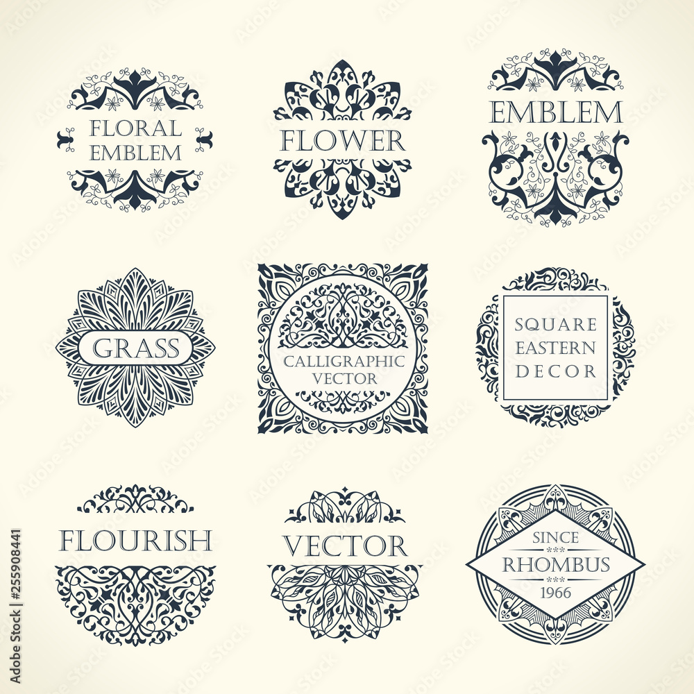 Calligraphic Luxury line logo. Flourishes elegant emblem monogram. Royal vintage divider design